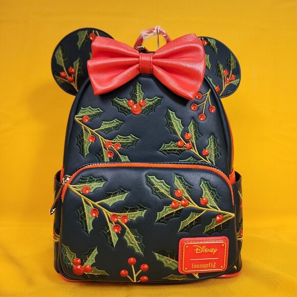 Loungefly Disney Minnie Mouse Holiday Holly Ears Bow Cosplay Mini Backpack NEW - Picture 1 of 11